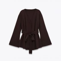 European and American style 2025 autumn new product women's V-neck long sleeved flat needle waistband knitted jacket