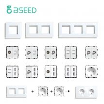 BSEED EU Standard Wall Socket with USB RJ45 TV Satellite Plug Glass Panel DIY Free Combination Function Part for Home Automation