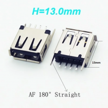 10pcs/lot USB 2.0 jack A Type USB Connector Female Socket Straight Feet 180degree DIP (H=13.0mm)Black