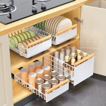 Organizzatore per armadietto estraibile, scaffale per dispensa, cassetto portaoggetti, cestino scorrevole per armadietto in rete, per dispensa, cucina, bagno