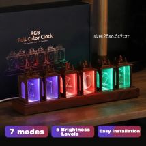 Orologio digitale a LED Orologio a tubo Nixie Orologio a tubo incandescente RGB Orologio a tubo luminoso in legno di noce Luce notturna Allarme digitale Lampada da atomosfera Orologio timer regalo