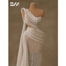 Griechische Göttin Frauen Sexy Illusion Hochzeitskleid Perlen Durchsichtige Frauen Brautkleider Nach Maß Ärmelloses Brautkleid