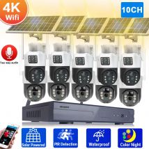 4K Dual Lens Solar Wifi CCTV Camera Security System Kit 10CH 5MP Wifi NVR Kit Auto Tracking PTZ IP Camera Video Surveillance Set