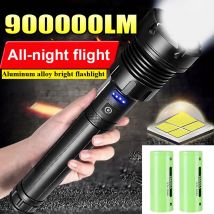 Latarka LED z możliwością ładowania 900000LM Podwójna bateria Super jasna latarka z bocznym światłem COB Latarka taktyczna 18650 26650