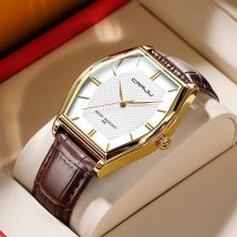 CRRJU Herren-Business-Armbanduhr, Japan, Quarz, schmales Mesh-Stahl, Lederband, wasserdicht, modische Uhr