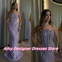Lila Slings Luxus Meerjungfrau Abendkleider Für Frauen Luxus Pailletten Perlen Hochzeit Party Kleid Prom Kleider Arabisch Angepasst