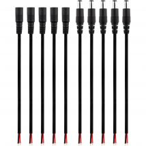 10pairs DC Male Female 5.5mmx2.1mm Power Jack Adapter Plug Pigtail Cable, 15cm DC Power Pigtail Female Jack Wire for CCTV