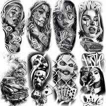 1 Sheets Chicano Prison Gangster Temporary Tattoos For Women Men Adults Fake Tattoo Sticker Water Transfer Self Adhesive Arm Leg