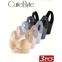 3PCS Frauen Nahtlose Bh Spitze Sport Plus Größe Bhs Bralette Backless Dame Büstenhalter Weste Weibliche Sammeln Shock-Proof drahtlose L-3XL