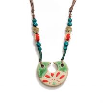 Handgemachte Vintage Keramik Halskette Retro Handwerk Keramik Ethno Stil Schmuck Chinesischer Anhänger Einzigartiges Damen Accessoire X840M