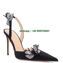 Solid Color Satin Flower Decoration Pointed Back Strap Slingback Pumps Large Size Personality High Heels Women's Shoes
