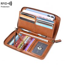 Portafoglio da donna con spazzola antifurto RFID, slot multiplo, vintage, grande capacità, pochette multifunzionale ed elegante con cinturino da polso