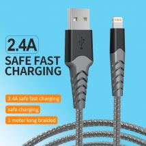 Nylon geflochtenes 1 m langes 3,3 ft 2,4 A Schnellladekabel USB A auf Lightning-Kabel für iPhone 14 13 Mini 12 11 Pro Max XS XR X 8 7 6 Plus