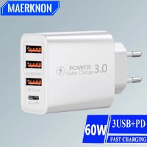 Caricabatterie rapido da 60W tipo C caricatore per cellulare USB multiplo a 4 porte QC 3.0 PD