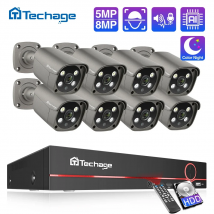 Techage 8CH 5MP 8MP Sicherheitskamerasystem 4K HD POE NVR Kit Zwei-Wege-Audio Gesichtserkennung Outdoor Videoüberwachung IP-Kameraset