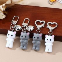 Niedlicher Beflockungs-Katzen-Schlüsselanhänger, 3D-Liebe, Telefon-Anhänger, Kopfhörer-Hülle, Charm, Tasche, Dekor, Auto-Schlüsselanhänger, Schmuck, Geschenk