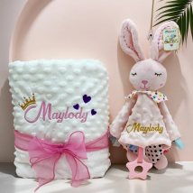 Personalisiertes Babydecke-Set – Doudou Swaddle Kinderwagen und Kinderbett-Schlafbezug, Neugeborenen-Duschgeschenk, Geburtsgeschenk, individuelle Dekoration