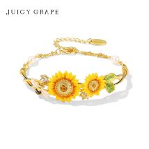 Juicy grap Emaille Sonnenblumen Armband für Frauen Luxus Original süße Stil 18 Karat vergoldet Party Schmuck Weihnachten Geburtstags geschenke