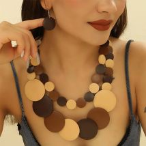 1 Satz Vintage zwei schicht ige Holz kette afrikanische Hochzeits feier Kleid Holz perlen Halskette Ohrring Schmuck Sets für Frauen Geschenke