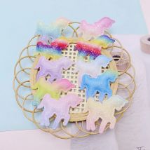 50Pcs 4.5x3.5CM Shiny Gradient Unicorn Padded  Appliques For DIY Children Hair Clip Accessories Garment Headwear Decor Patches
