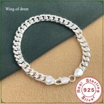 Bracciale squisito cubano lateralmente in argento sterling 925 da 6,5 mm, adatto per accessori di gioielli da festa per uomini e donne