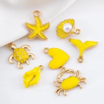 10pcs Alloy Marine Life Pendants Yellow Crab Shell Sea Star Sea Turtle Coral Tail Fish Bone Pendants For DIY Jewelry Accessories
