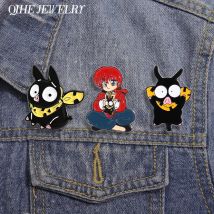 Japanese Manga Girl Pig Brooch Enamel Pins Manga Charactes Black Pig Alloy Brooches Shirt Lapel Badge Jewelry Gifts for Friends