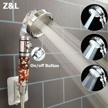 Bathroom 3 Modes High Pressure Shower Head with On/Off Switch Stop Button Water Saving Ionic Mineral Anion Handheld Showerheads