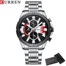 CURREN Sports Herren-Chronographenuhr mit großem Zifferblatt und mattem Edelstahlband, leuchtende Zeiger, lässige Quarz-Armbanduhr 8401