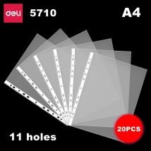 20PCS/Bag Deli 5710 72616 Transparent Document Bag 11 Hole A4 & 30 Hole A3 Horizental Loose Leaf Insert Bag Clear File Folder