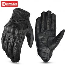 Sommer Perforierte Vintage Leder Schwarz Motorrad Handschuhe Männer Motorrad Reiten Handschuhe Touchscreen Motocross Moto Biker Handschuhe