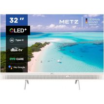 METZ 32MQE7100Z TV 32" HD QLED Google TV | Eyecare 3.0, HDR10, Diseño blanco con asa, Alimentación Type-C, Altavoz frontal