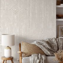 Neutrale abstrakte Boho-Tapete zum Abziehen und Aufkleben, geometrisches Wandbild für Heimdekoration, selbstklebend oder traditionell, nicht klebend
