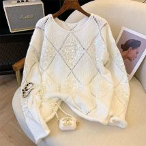 Luxus Pailletten Faul Weiche Stricken Pullover Frauen Mäntel Herbst Winter Pullover Langarm Tops Strickwaren Lose Koreanische Mode Y2k Top
