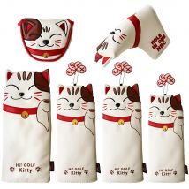 Golf-Schlägerkopfhülle Lucky Cat Golf-Schlägerkopfhülle für Driver, Fairway, Hybrid-Putter, PU-Leder, Magnetverschluss