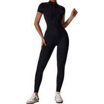Frauen Overalls Kurzarm Yoga Playsuits Slim Fit Stretch Einteilige Strampler Dünne Sexy Fitness Weibliche Enge Zipper Sportwears