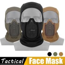 Maschera Tattica Balaclava in Rete, Copertura Integrale per Airsoft e Paintball, Stile Ninja, Cappuccio in Metallo, Design Pieghevole