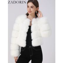 ZADORIN Faux Fur Coats Cropped Fur Top Woman Clothes Winter Luxury Faux Fur Coat Woman Fluffy White Faux Fur Jacket Woman Tops