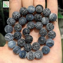 Naturalne kamienie Agaty Krab Lodowy Czarny Smok Żyły Okrągłe Koraliki do Wyrobu Biżuterii DIY Pierścionki Kolczyki 15" Pasmo 4/6/8/10/12/14mm