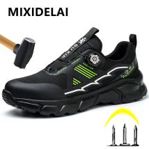 Leichte, atmungsaktive Arbeits-Sneaker mit Drehschnalle, Schutzschuhe, Sicherheit, industrielle, pannensichere, bruchsichere Stahlkappenschuhe