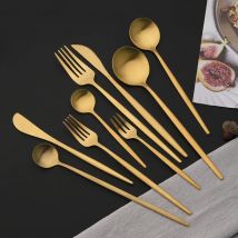 6Pcs Wstern Gold Matte Besteck Set Edelstahl Geschirr Besteck Küche Hause Dessert Gabel Löffel Messer Set Geschirr Set