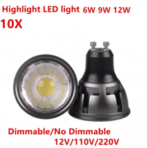 Confezione da 10 Lampadine LED COB Dimmerabili GU10/GU5.3/E27/E14/MR16 6W/9W/12W - Faretto Super Luminoso Bianco Caldo/Freddo Compatibilità 85-220V