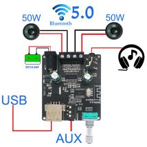 2*50W Bluetooth 5,0 Power Verstärker Klasse D Audio 10W ~ 200W HiFi Stereo Drahtlose Musik Player Mini USB Soundkarte App Digital AMP