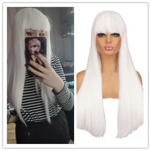 SuQ Lange synthetische gerade Perücke mit Pony, schwarz, blond, rosa, hitzebeständige Haarperücken für Frauen, Cosplay