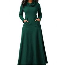 Frauen Neue Herbst Winter Einfarbig Modische Patchwork Tasche Schal Kragen Lange Ärmeln Große Schaukel Langes Kleid