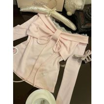 Mode Süße Langarm Schlank Tops Frauen Elegante Chic Bogen Off Schulter Solide T Shirt Nette Ziemlich Dünne Dünne Spitze Up Bluse
