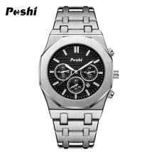 POSHI Luxury Quartz Watch Stainless Steel Business Men's Wristwatch with Date Chronograph Original Watches Male Clock Gift