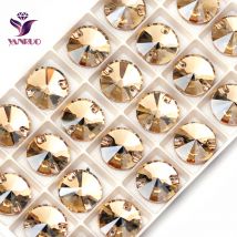 YANRUO Top 3200 Rivoli szkło przyszyć dżetów złoty cień Rhinestone kryształy do ​​szycia na odzież sukienka taneczna dekoracja