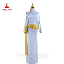 Conjunto de traje de danza del vientre para mujer, bata de hombro oblicua blanca, diadema, cinturón, Oriental, Baladi, Saidi, sabbi, batas personalizadas