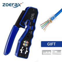 ZoeRax RJ45 zaciskarka przejść przez Crimper Cutter dla Cat6a Cat6 Cat5 8P8C modułowe złącze Ethernet wszystko w jednym drutu narzędzie